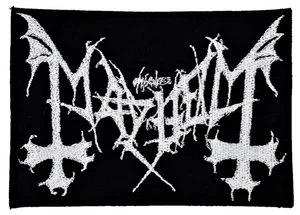 MAYHEM WHITE LOGO (squared border) EMBROIDERED PATCH - Picture 1 of 2