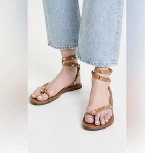 SCHUTZ Courtney Studded Gladiator Wrap Sandals - Tan Leather 6.5 - Picture 1 of 8