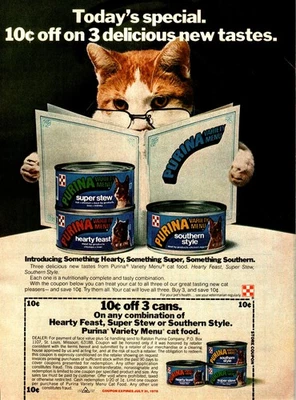 1977 Purina Cat Food Coupon Ad - Hearty Feast, Super Stew, Southern Style - Image 1 of 2