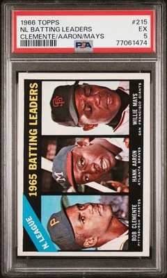 Mays, Aaron, & Clemente 1966 Topps Batting Leaders #215 PSA 5! Три козы HOF!! - Изображение 1 из 2