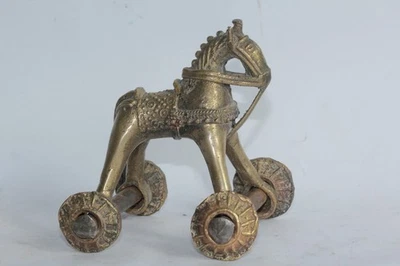 Ancien Jouet de temple Cheval sur roues bronze Inde (59101) - Photo 1/4