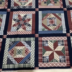 Trapunta Joan Messmore Cheater's tessuto stampa patchwork blu verde marrone 2yd 5in - Foto 1 di 3