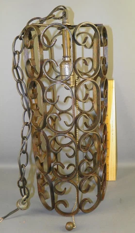 ANTIQUE SPANISH REVIVAL WROUGHT IRON SCROLLED CHANDELIER PENDANT LIGHT FIXTURE Cover
