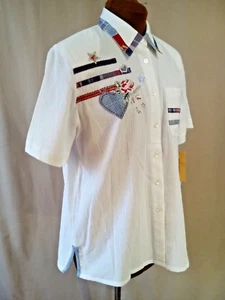 Women's NAPA Valley Button Front Blouse White Emboidered Floral Patchwork Small - Picture 1 of 12