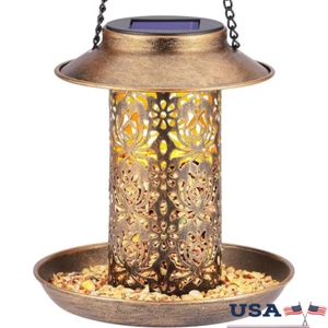 Heavy Duty Solar Bird Feeder Hanging Outdoor Metal Garden Lantern Cardinals New - Picture 1 of 7