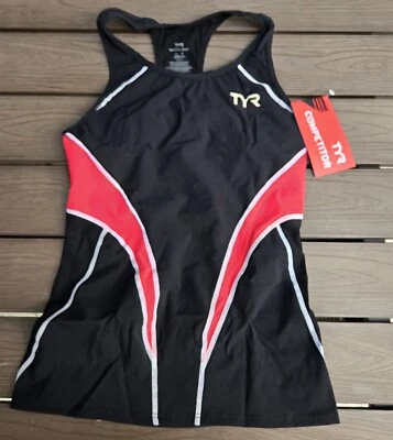 Camiseta sin mangas TYR para mujer negra roja fitness triatlón singleta competidor talla S nueva Foto 1 de 4