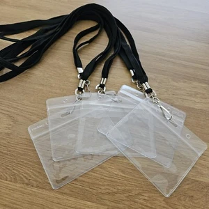 5 ID Clear Card Holders And Lanyards  18 Inch Neck Strap Metal Clip - Picture 1 of 5