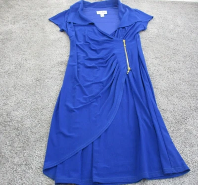 Joseph Ribkoff Dress 14 US 12 Short Sleeve Stretch Blue V-Neck Ruche Detail - Image 1 of 4