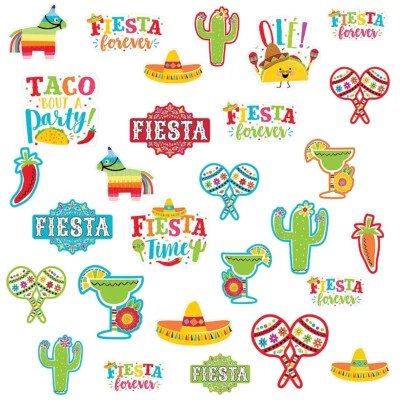 Mexican Taco Fiesta Party Supplies Wall Cutouts Mega Value 30 Pack Birthday - Image 1 of 2