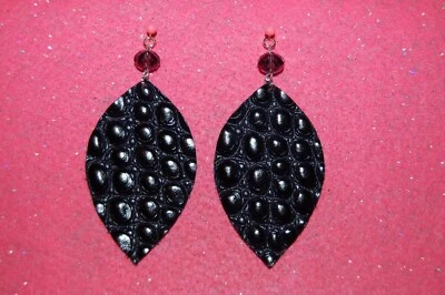 Темно фиолетовый из натуральной кожи серьги-фиолетовый кристалл бусина-серебро крючки - Изображение 1 из 4