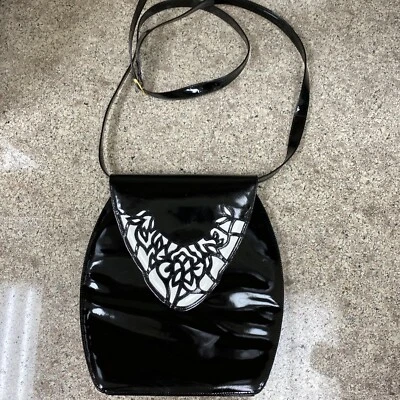 Vintage Bally Women's Shoulder Handbag Black/White Patent Leather Slip Pocket - Image 1 of 4