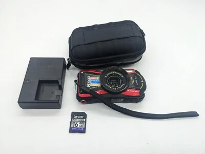 Pentax Optio WG-10 Waterproof 14MP Digital Camera Red + SD Card, Charger, & Case - Image 1 of 4