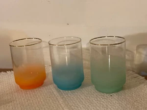 3 vasos de colección 10 oz verde esmerilado turquesa naranja con bordes dorados 4" T Libbey satinado - Imagen 1 de 8