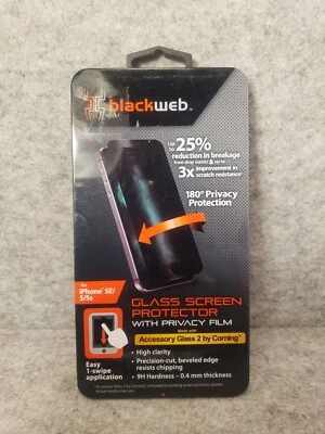 New BlackWeb Glass Screen Protector Privacy Film for iPhone SE/5/5S "Apple" - Image 1 of 2