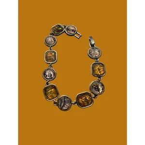 Vintage Monet Bracelet Gold Tone Faux Abalone Fold Over Clasp 7.5" - Picture 1 of 5