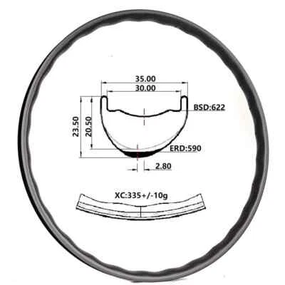 29inch XC MTB Carbon Rims Hookless Tubeless Asymmetric Wave Shape Bike Wheels - Image 1 of 4