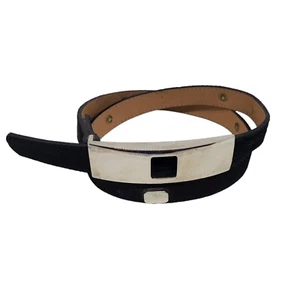 Leatherock Womens Suede Belt Sz 30 Black Leather Silver Tone Mirror Buckle Geo - Picture 1 of 11