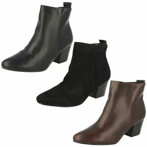 Ladies Spot On Plain Heeled Ankle Boots - Picture 1 of 28