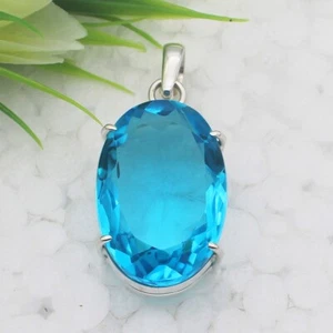 925 Sterlingsilber Blau Topas Kette Handmade Edelstein Schmuck Geschenk für Sie - Bild 1 von 3