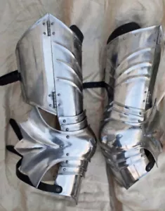 Medieval Gothic Plate Leg Armour Cuisses with Poleyns Silver - Foto 1 di 4