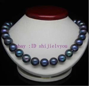 Bezaubernde 10-11 mm natürliche Tahiti Pfau schwarze Perlenkette 18 Zoll 14K Verschluss - Bild 1 von 4