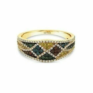 LeVian 14K Yellow Gold G-H SI1 Red Green Diamond 0.6 cts Ring Size 7 - Picture 1 of 7