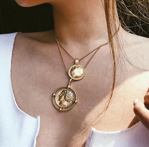 Gold Coin Disc Pendant Layered Necklace Bib Statement Chains Costume Jewellery - Picture 1 of 17