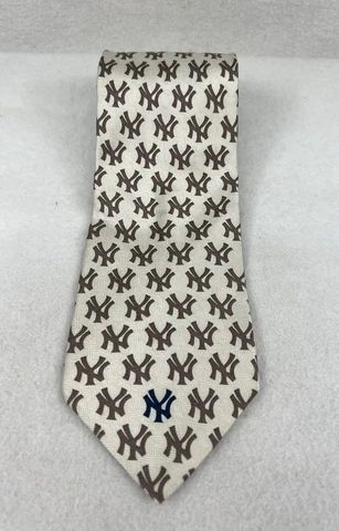 New York Yankees Vintage Ralph Martin 2000 Tonal Logo AOP Neck Tie - Tan Cover