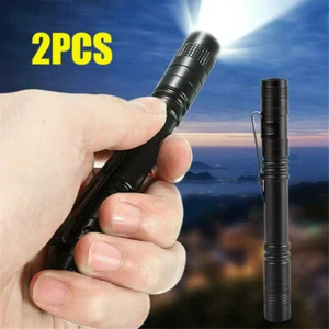 2x Tactical LED Flashlight Clip Mini Penlight Pocket Portable Torch Small Lamp - Picture 1 of 12