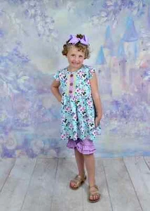 Completo corto RAGAZZA BOUTIQUE turchese e viola 2 pezzi con volant primavera 10/12 nuovo senza etichette - Foto 1 di 2