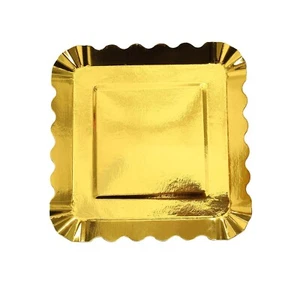 50 Square 5" Gold Paper Dessert Plates Scalloped Rim Party Events Decorations - Picture 1 of 9