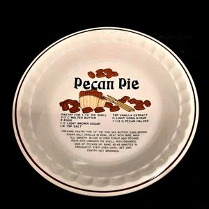 Pecan Pie Recipe Deep Dish Fluted Pie Plate Hankook 10.5" Vintage - Picture 1 of 3