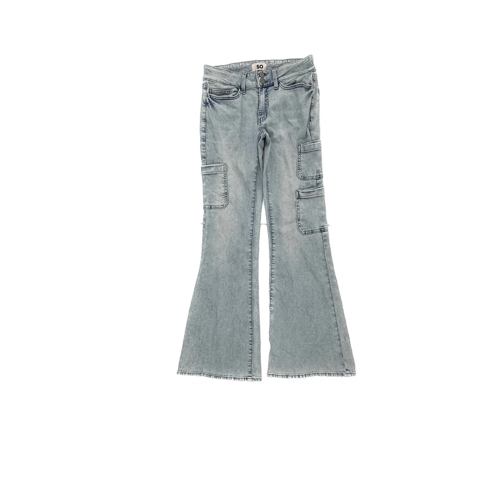 SO Low Rise Flare Cargo Pockets Women's size 5 Light Wash Blue Denim Jeans - Image 1 of 4