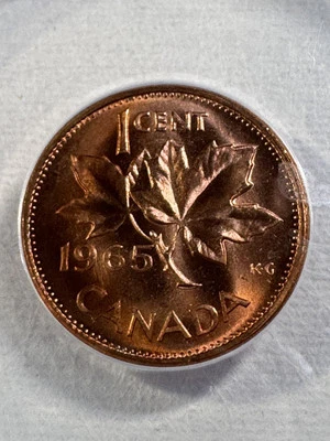 1965 Canada 1 Cent Type 4 Large Beads Pointed 5 Graded MS 65 RD by ANACS - Image 1 of 4
