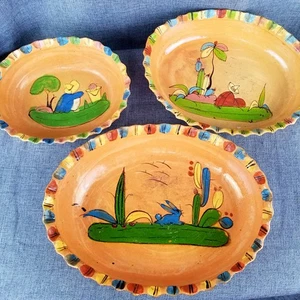 Vintage mexikanische Terrakotta Keramik Schalen handbemalt Volkskunst Tlaquepaque - Bild 1 von 16