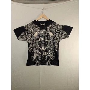 Apprime US Navy stampa grafica nera manica corta t shirt uomo large #1616 - Foto 1 di 6