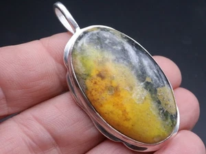 GJ69 GW HUMMEL JASPIS *OVAL* GELB/SCHWARZ  toller SILBER-ANHÄNGER +KETTE / LEDER - Bild 1 von 4