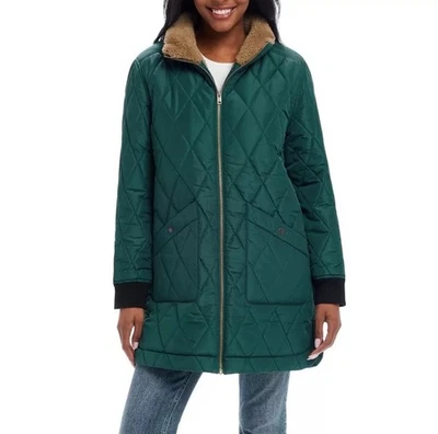 Weatherproof Women's Quilted Long Sherpa Lined Coat, Green, Medium - Image 1 of 4