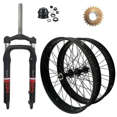 26'' *4.0" Bike Fat tire Suspension Fork & Wheel set 135mm*190mm 36H w/Freewheel - Image 1 of 4