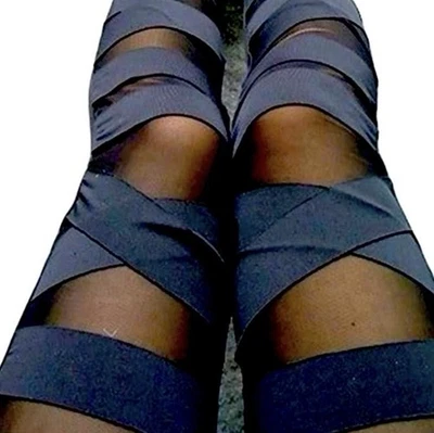 Sexy Mujeres Negro Transparente Frontal Entrecruzado Vendaje Ajustado Envuelto Leggings OS NUEVO SIN ETIQUETAS Foto 1 de 4