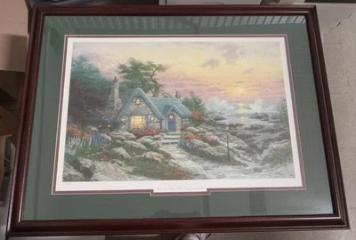 THOMAS KINKADE COTTAGE BY THE SEA SIGNED NUMBERED PRINT COA 48/980 PAPER FRAMED - Image 1 of 4