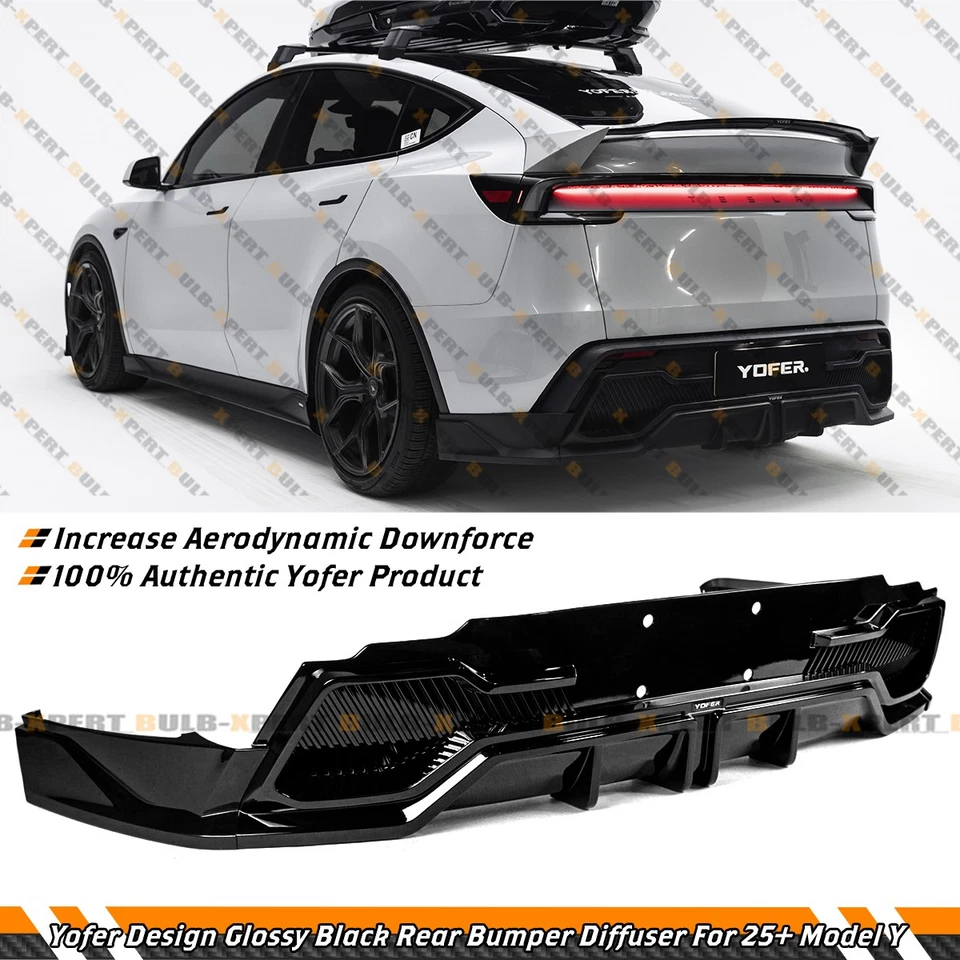 适用于 2025 - 2026 特斯拉 Model Y Juniper Yofer 光泽黑色后保险杠扩散器套件 — 第 1/4 张图片