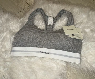 Bralette Calvin Klein Algodón Modal Elástico Costilla Ligeramente Forrado M Gris QF8018 Nuevo Foto 1 de 4