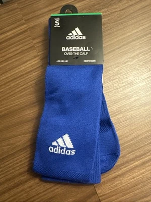 NEW ONE PAIR YOUTH ADIDAS  BASEBALL SOCKS OVER THE CALF COMPRESSION BLUE SMALL - Image 1 of 3