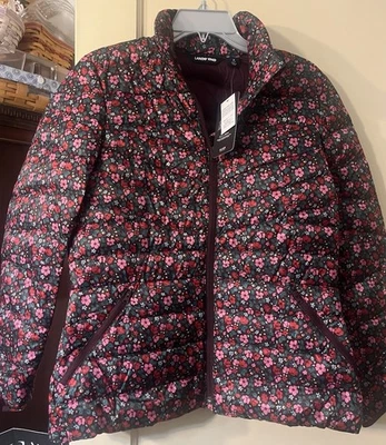 Lands End women's down ultralight packable jacket mulberry floral sz S NEW w TAG - Image 1 of 4