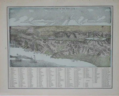 Original 1889 Map BIRD'S-EYE-VIEW HOLY LAND Palestine Jerusalem Bethlehem Nablus - Image 1 of 4