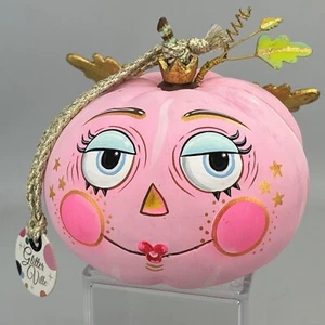 Glitterville Halloween rosa chiaro zucca pixie nuovo con etichetta cartapesta dipinta a mano - Foto 1 di 9