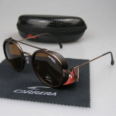 Retro Sunglasses Round Windproof Matte Frame Metal Carrera Glasses A++