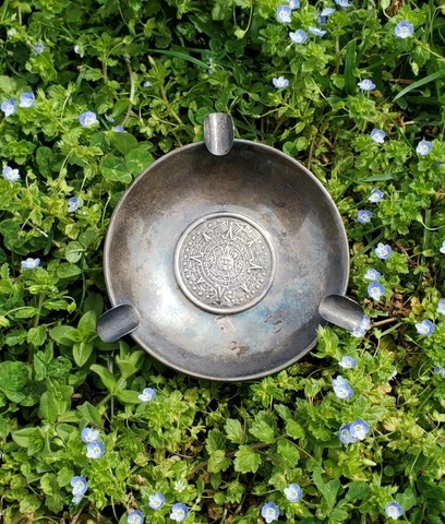 Vintage Mid Century Mexican Sterling Silver Aztec Calendar Ashtray Cover