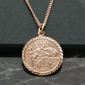 9ct Rose Gold 19mm St Christopher Pendant Disc Optional Back Engraving & Chain - Picture 1 of 5